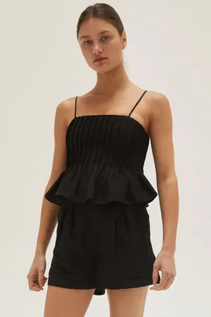 Pleated Sleeveless Linen Crop Top Length