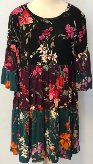 PLUS FLORAL PRINT KNIT DRESS