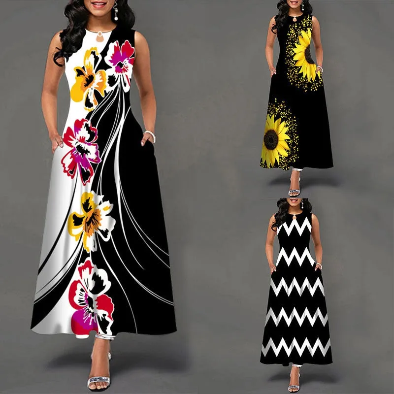 Plus Size Womens Beautiful Floral Sleeveless Maxi Dress