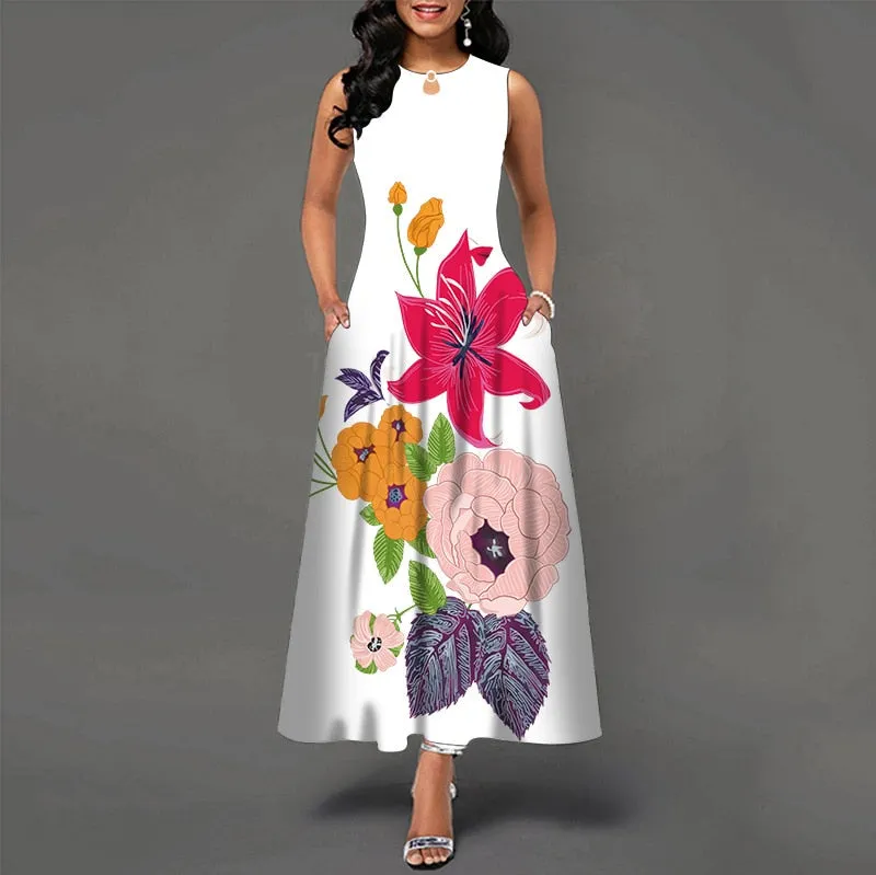 Plus Size Womens Beautiful Floral Sleeveless Maxi Dress