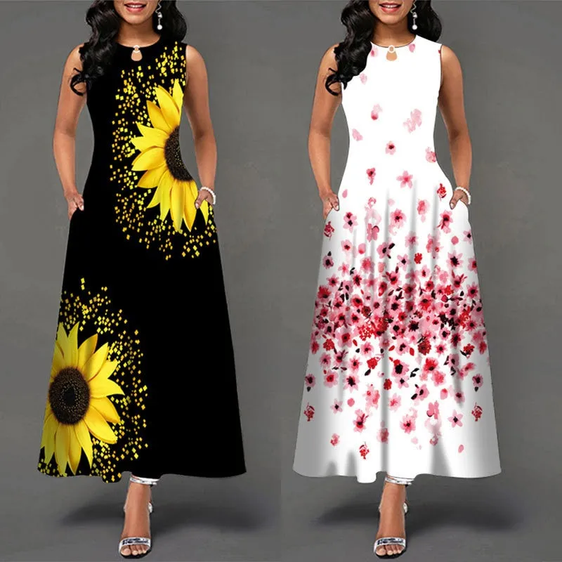 Plus Size Womens Beautiful Floral Sleeveless Maxi Dress