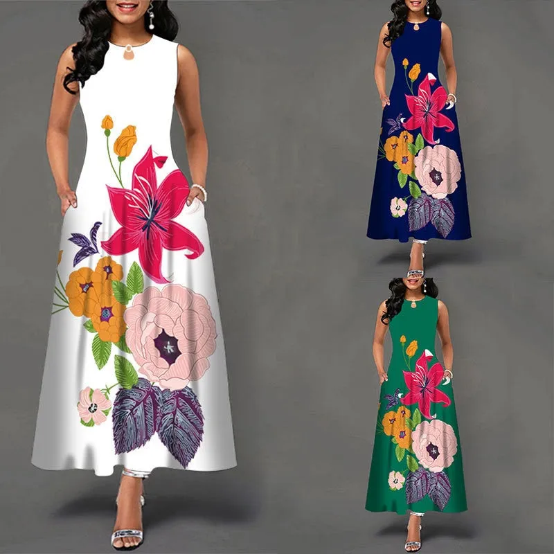 Plus Size Womens Beautiful Floral Sleeveless Maxi Dress