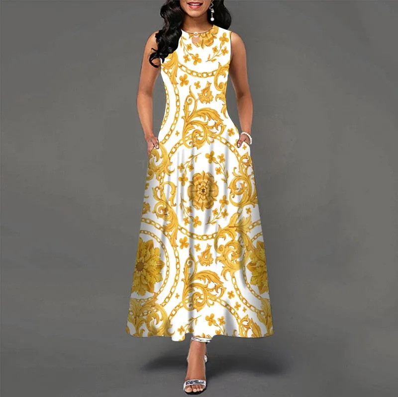 Plus Size Womens Beautiful Floral Sleeveless Maxi Dress