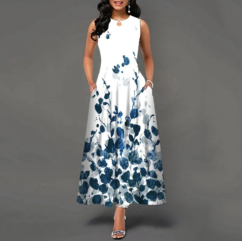 Plus Size Womens Beautiful Floral Sleeveless Maxi Dress