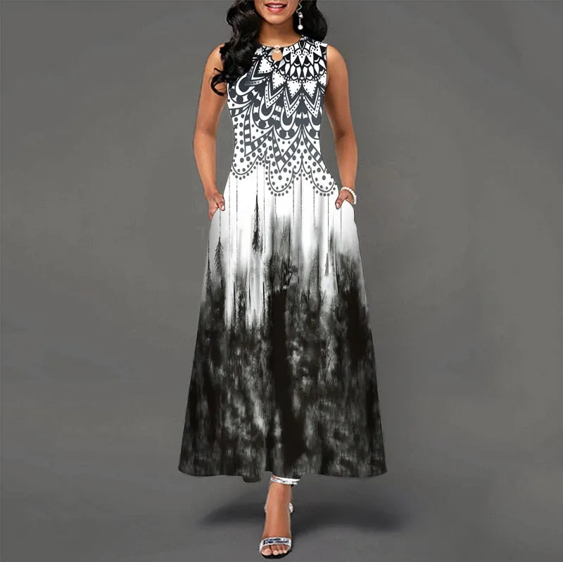 Plus Size Womens Beautiful Floral Sleeveless Maxi Dress