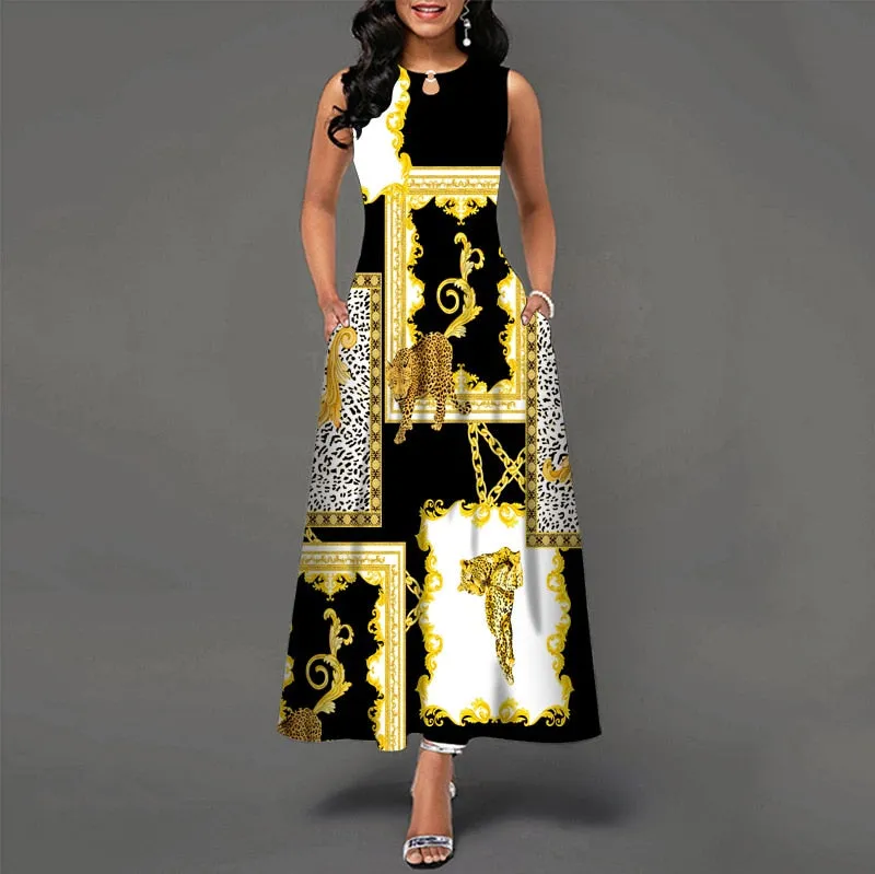 Plus Size Womens Beautiful Floral Sleeveless Maxi Dress