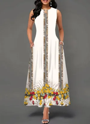 Plus Size Womens Beautiful Floral Sleeveless Maxi Dress