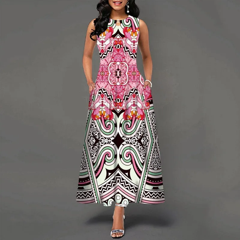 Plus Size Womens Beautiful Floral Sleeveless Maxi Dress