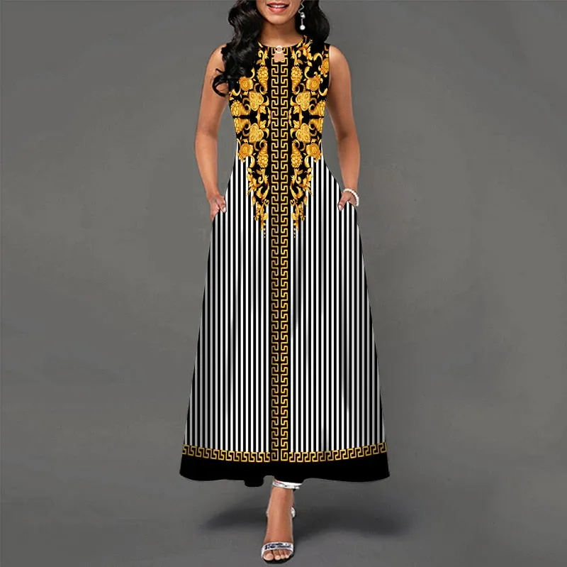 Plus Size Womens Beautiful Floral Sleeveless Maxi Dress