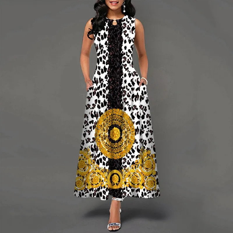 Plus Size Womens Beautiful Floral Sleeveless Maxi Dress