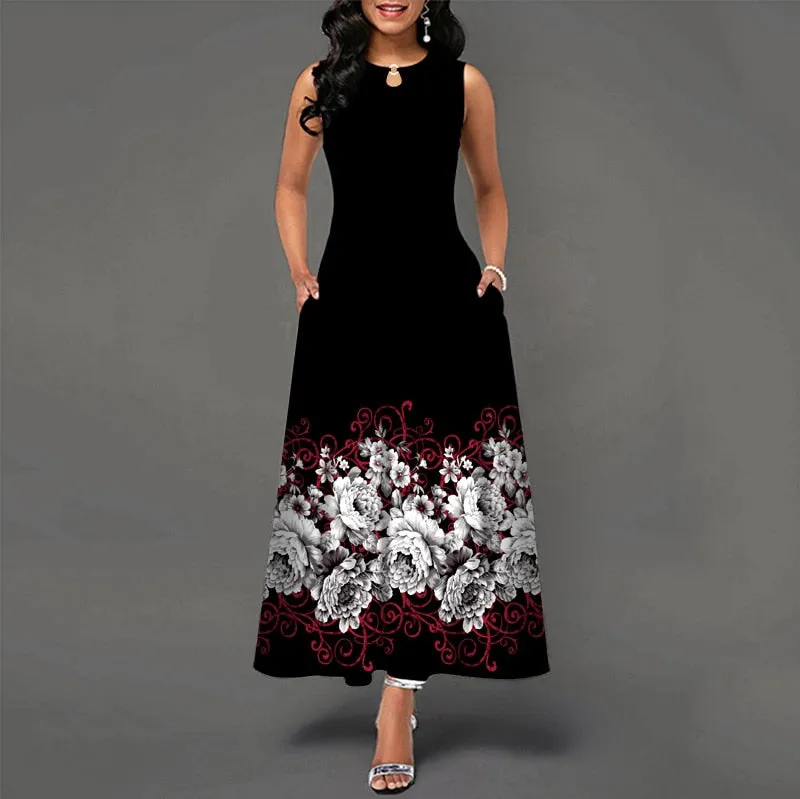 Plus Size Womens Beautiful Floral Sleeveless Maxi Dress