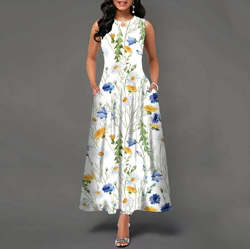 Plus Size Womens Beautiful Floral Sleeveless Maxi Dress