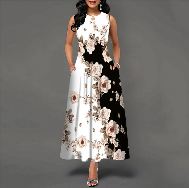 Plus Size Womens Beautiful Floral Sleeveless Maxi Dress