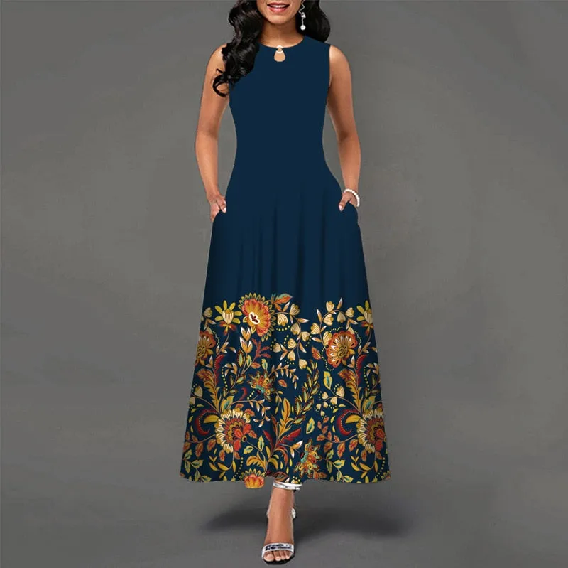 Plus Size Womens Beautiful Floral Sleeveless Maxi Dress