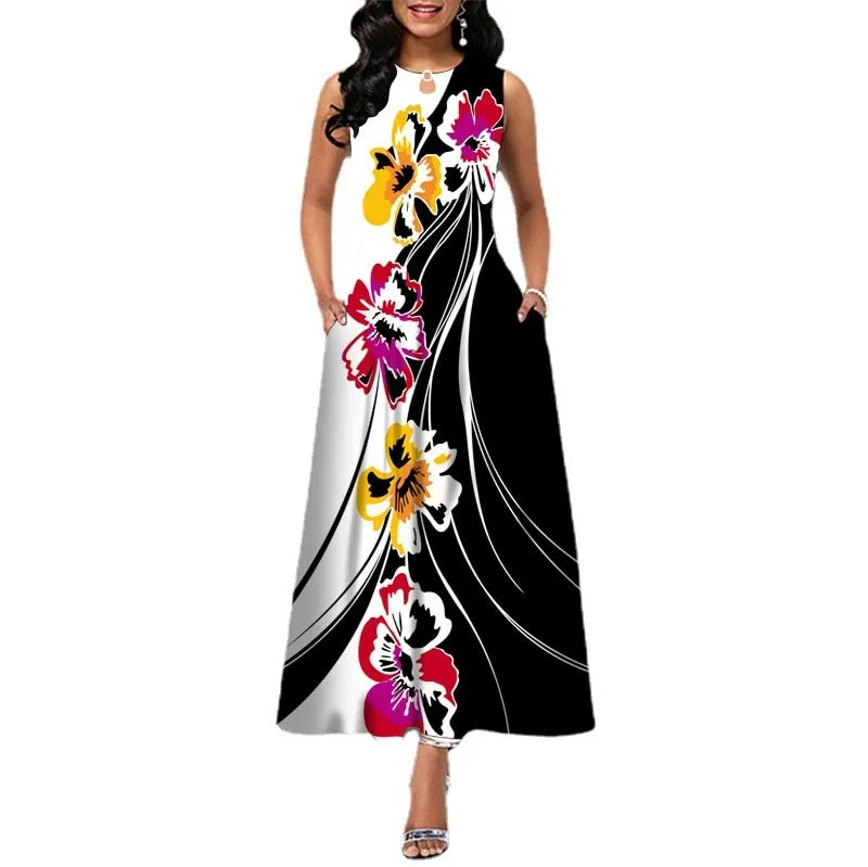 Plus Size Womens Beautiful Floral Sleeveless Maxi Dress