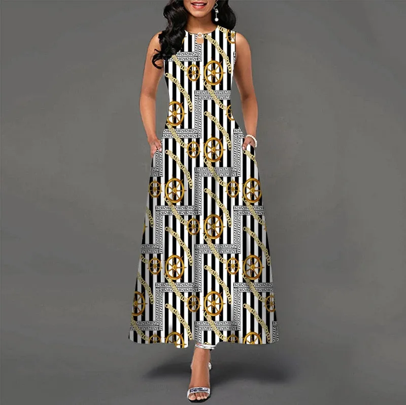 Plus Size Womens Beautiful Floral Sleeveless Maxi Dress