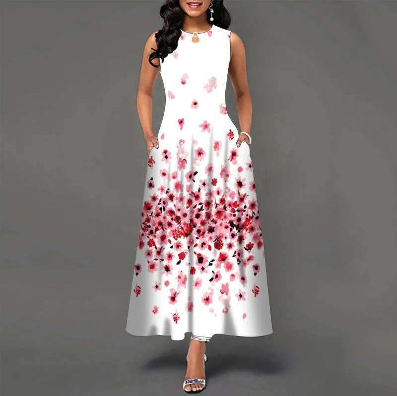 Plus Size Womens Beautiful Floral Sleeveless Maxi Dress