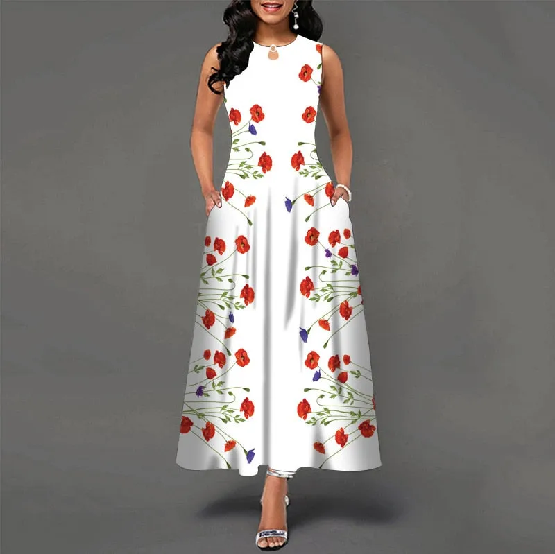 Plus Size Womens Beautiful Floral Sleeveless Maxi Dress