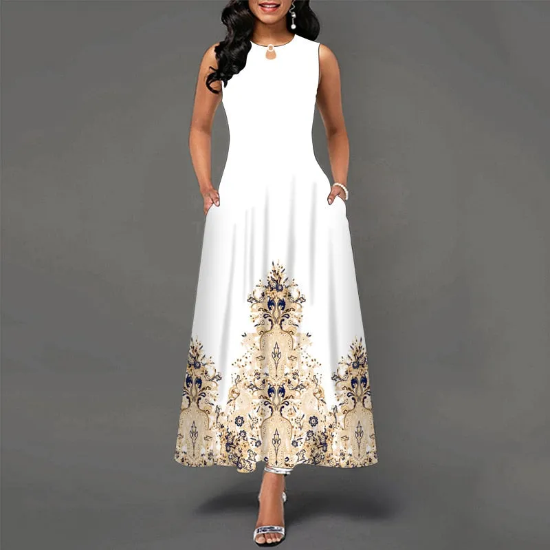 Plus Size Womens Beautiful Floral Sleeveless Maxi Dress
