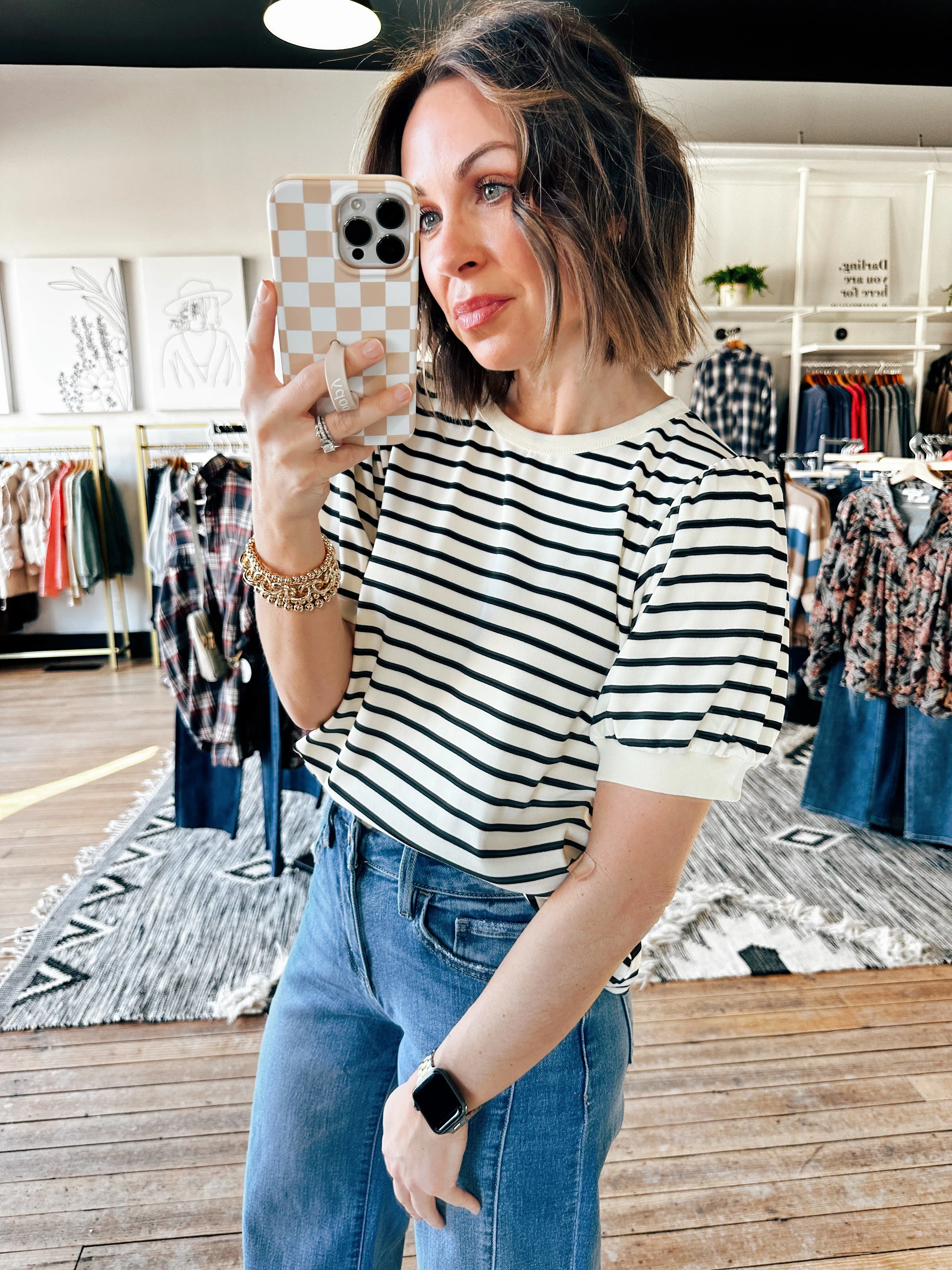 Port Striped Bubble Sleeve Top - 2 Colors
