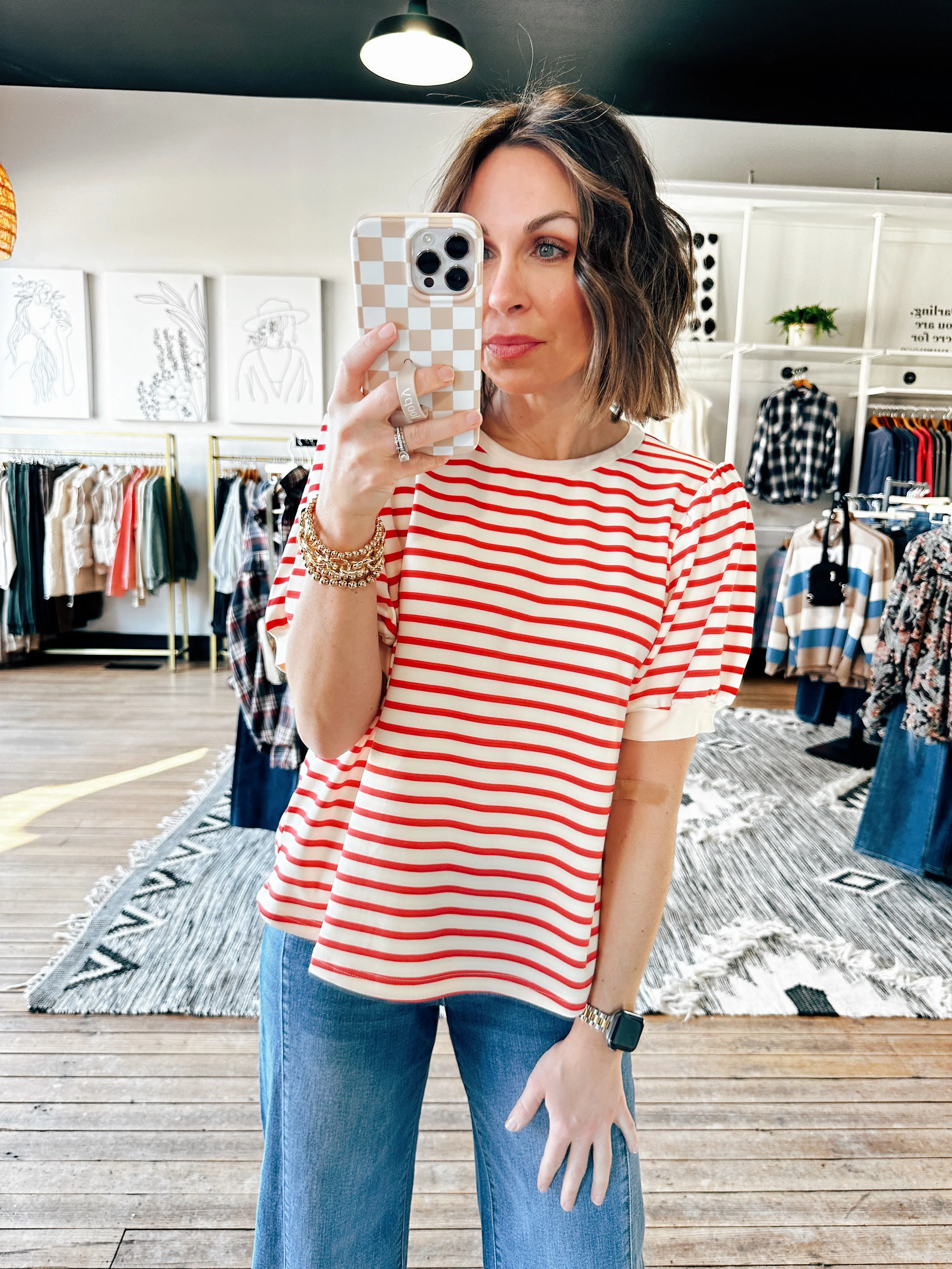 Port Striped Bubble Sleeve Top - 2 Colors