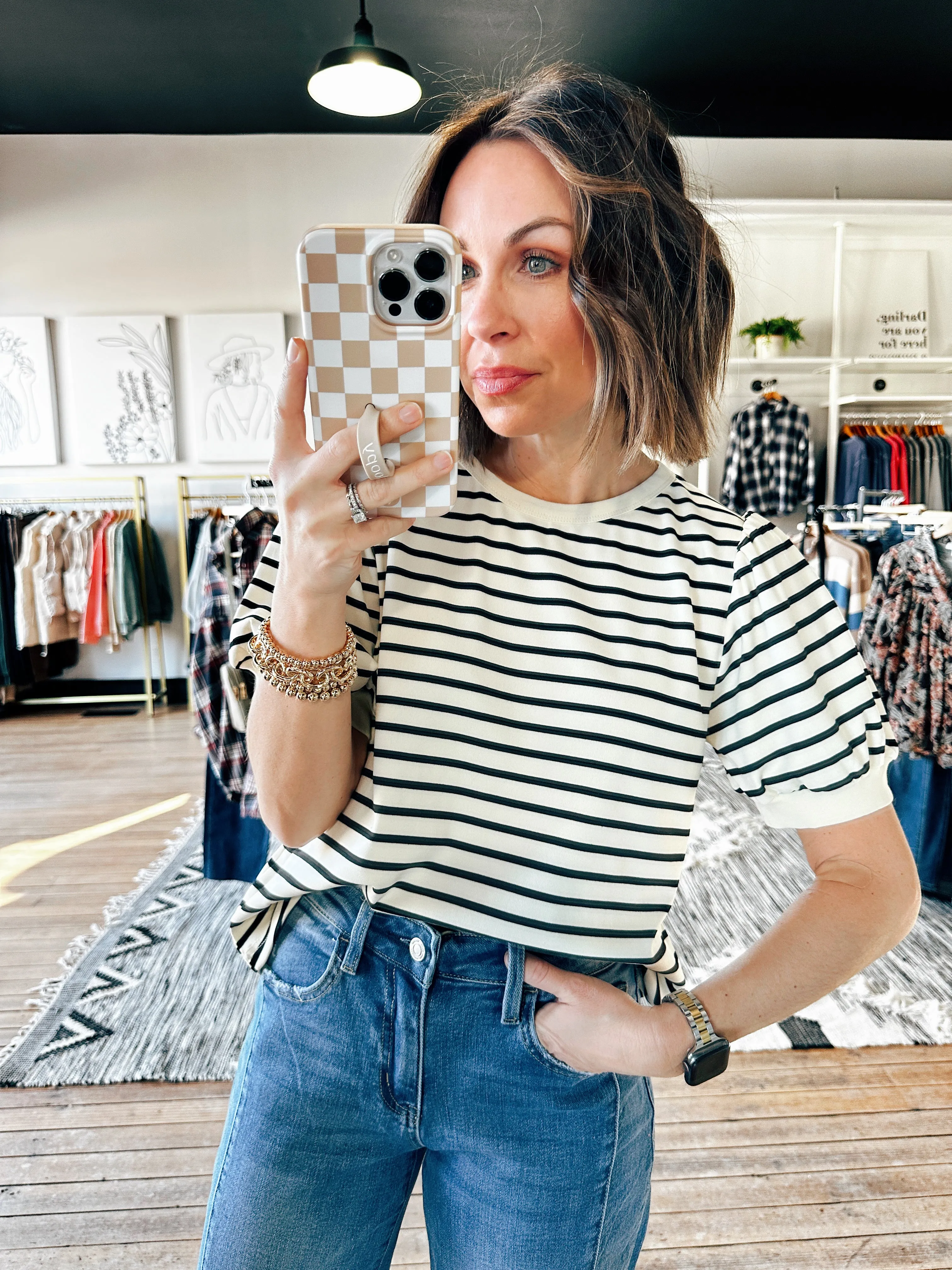 Port Striped Bubble Sleeve Top - 2 Colors