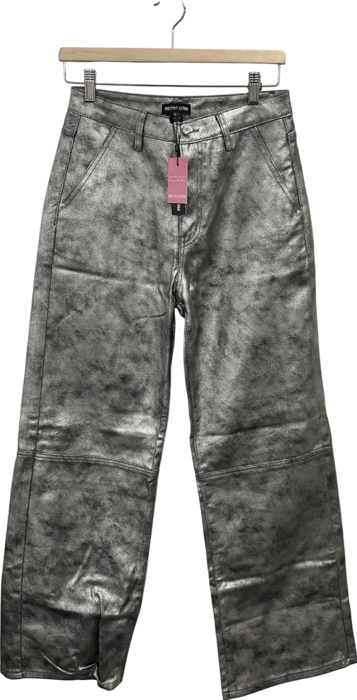 PrettyLittleThing Metallic Distressed Metal Look Coated Denim Boyfriend Jeans UK 8
