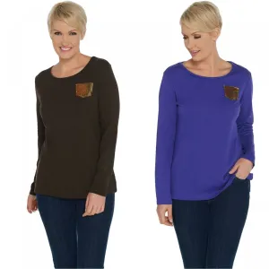 Quacker Factory Women's Set Of Two Knit Tops With Gold Pockets