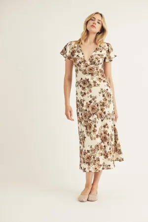 REALISTIC FLORAL FITTED MAXI DRESS