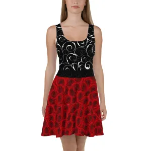 Red Roses and Black Swirls - Skater Dress