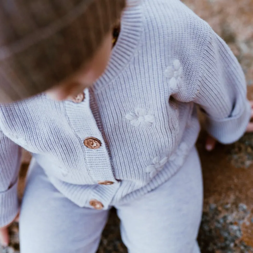 Ribbed Flower Cardigan - Violet Marle