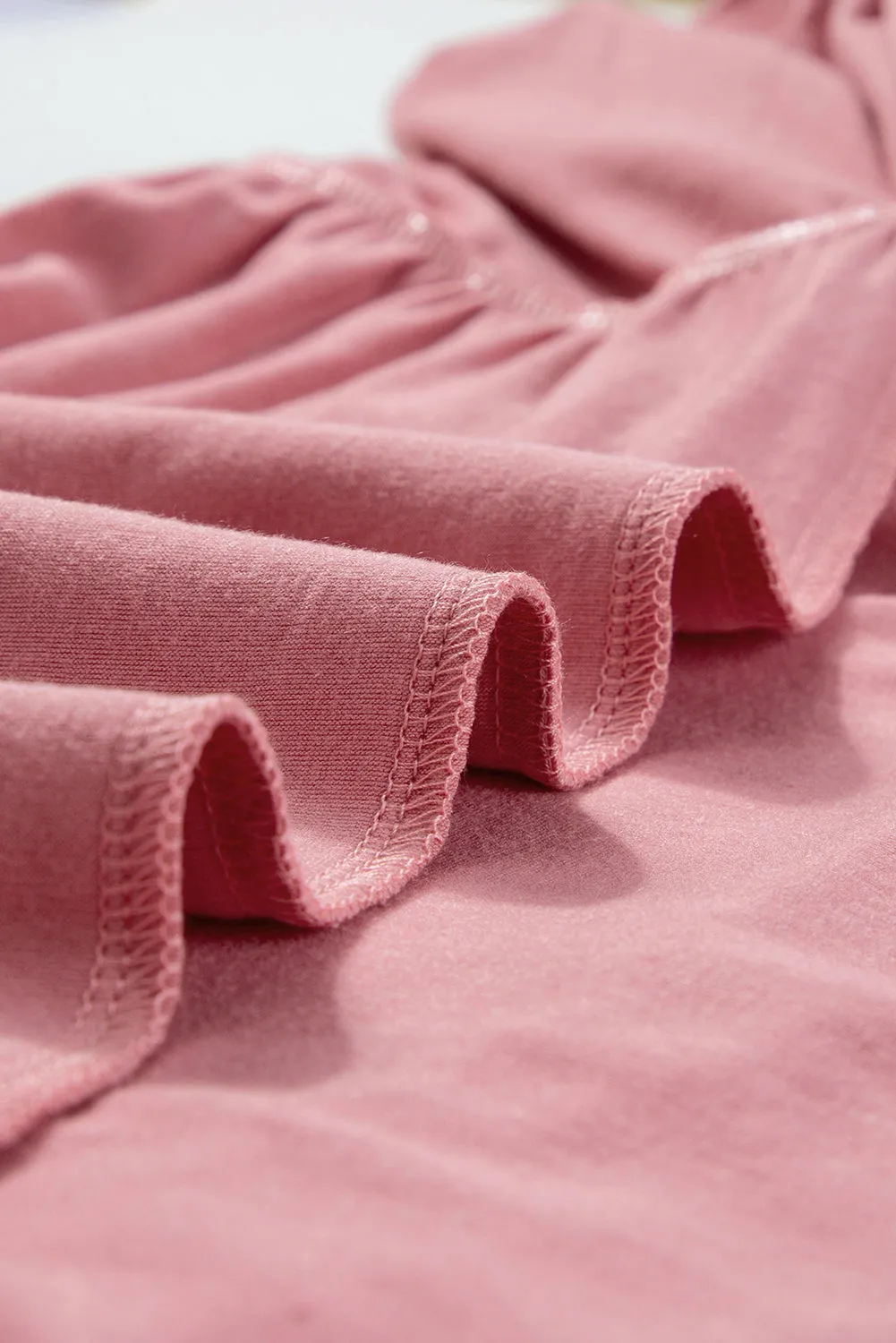 Rose Pink Textured V Neck Flutter Sleeve Ruffled Maxi Dress