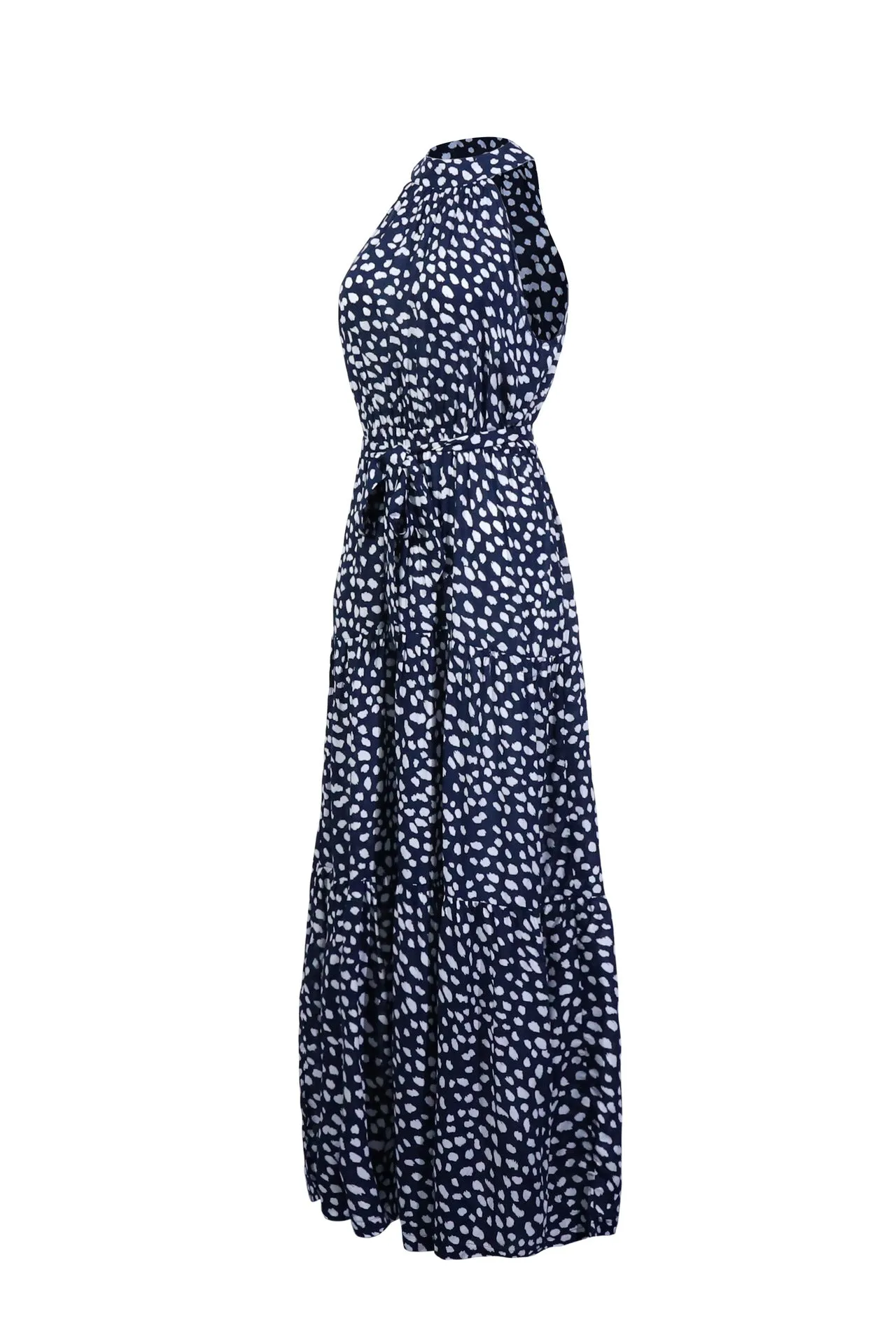Royal Blue Wave Bohemian Boho Printed Hanging Neck Straps Maxi Dresses