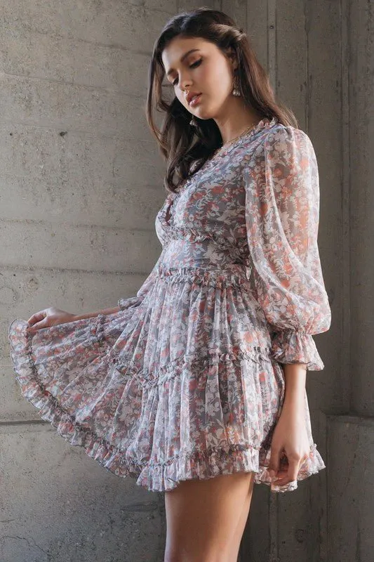 Ruffle Balloon Sleeve Mini Dress