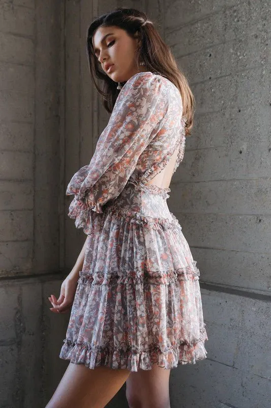 Ruffle Balloon Sleeve Mini Dress