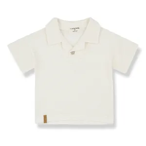 SANDRO linen knit s.sleeve polo - off-white