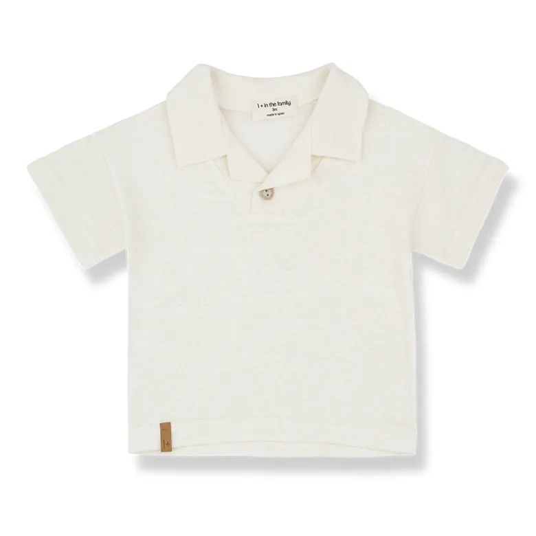 SANDRO linen knit s.sleeve polo - off-white