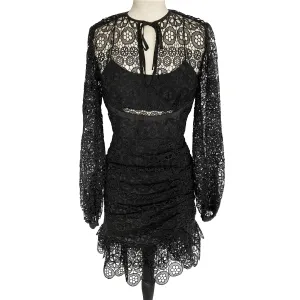 Self Portrait Black Long Sleeve Circle Floral Lace Mini Dress Size US 4