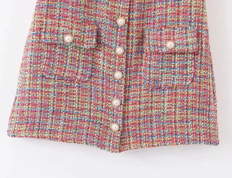 Single-breasted Woolen Coat Cardigan Mini Dress Short Skirt Two Pieces