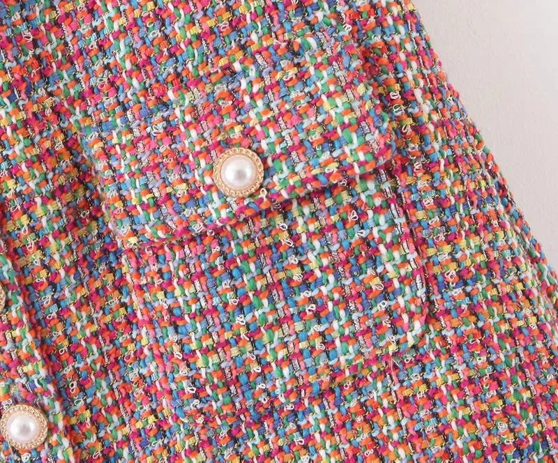 Single-breasted Woolen Coat Cardigan Mini Dress Short Skirt Two Pieces