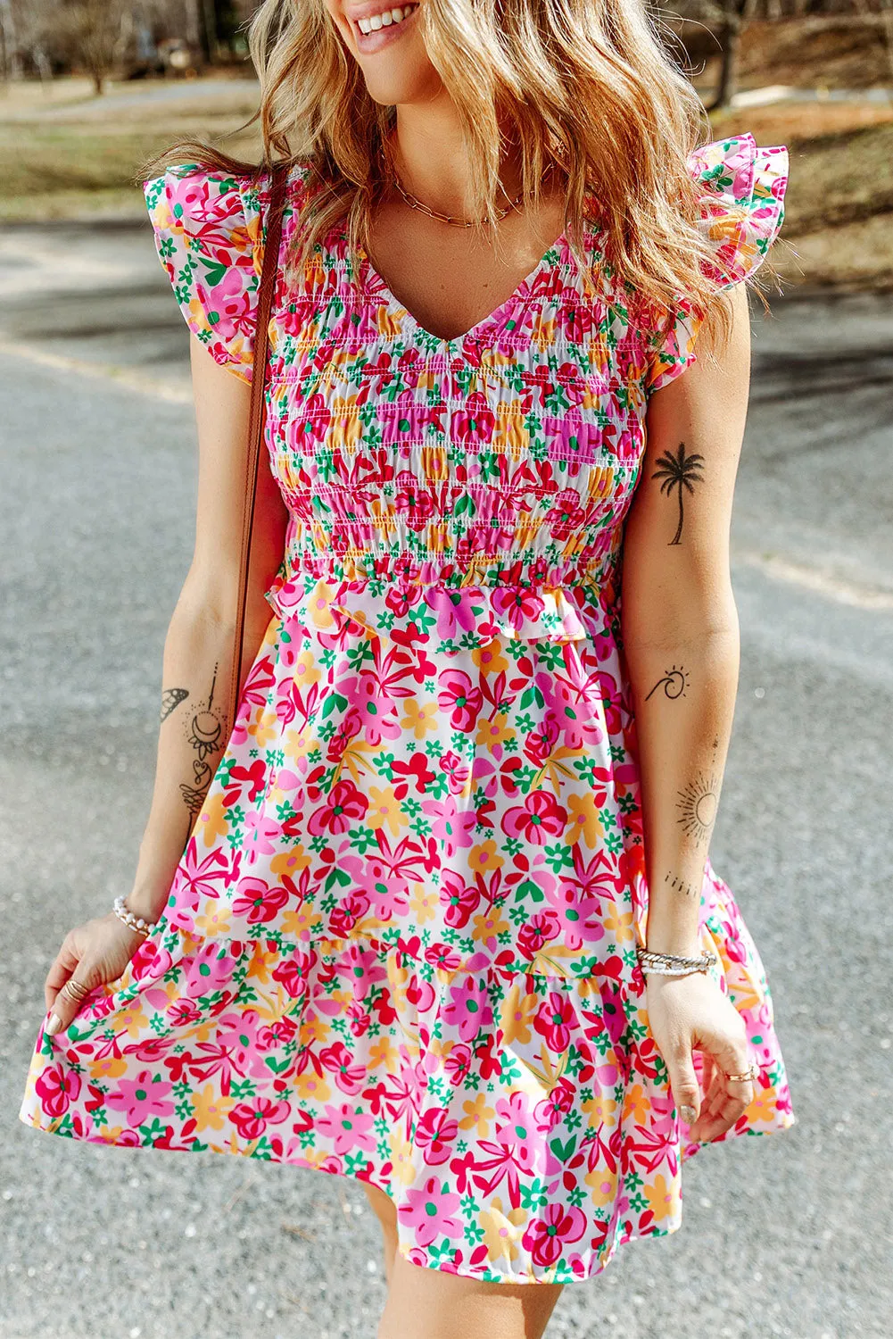 Smocked Bodice Ruffle  Floral Dresses