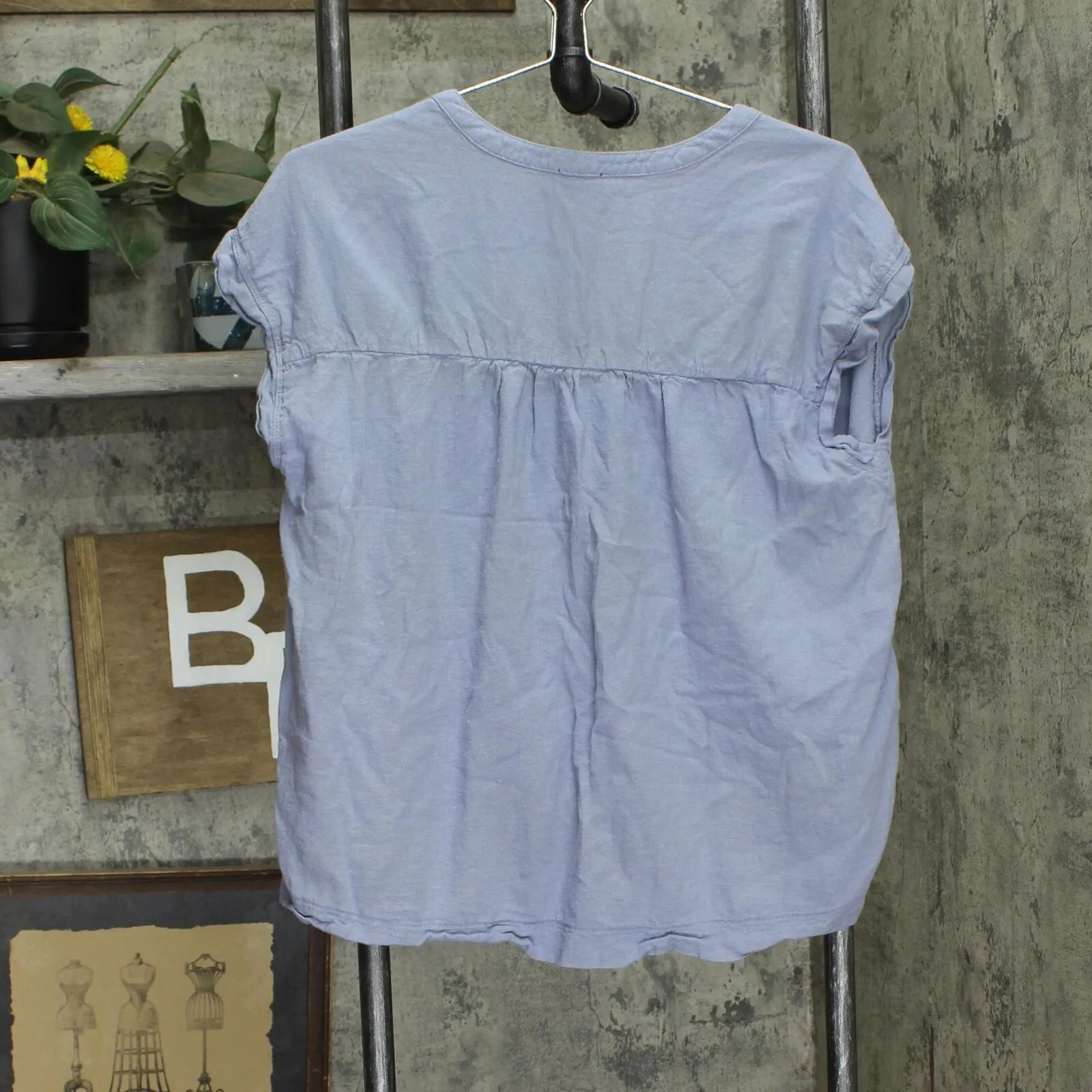 Splendid Womens Linen Blend V-Neck Cap Sleeve Blouse Shirt 1678d3e49d005c Blue L