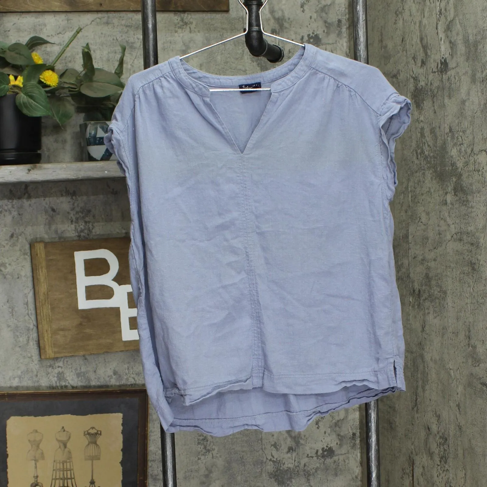 Splendid Womens Linen Blend V-Neck Cap Sleeve Blouse Shirt 1678d3e49d005c Blue L
