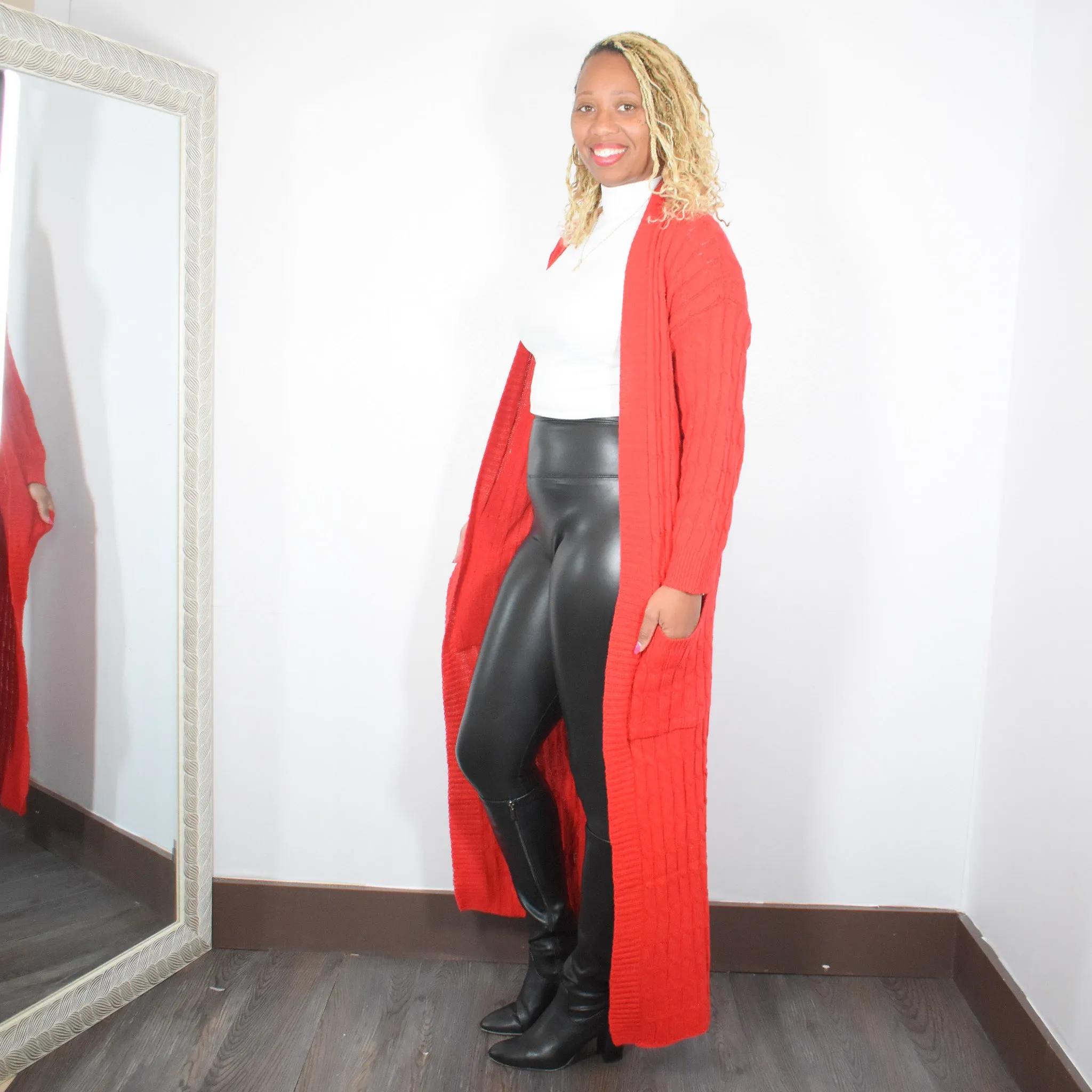 Staying In | Knit Long Cardigan Sweater - Red