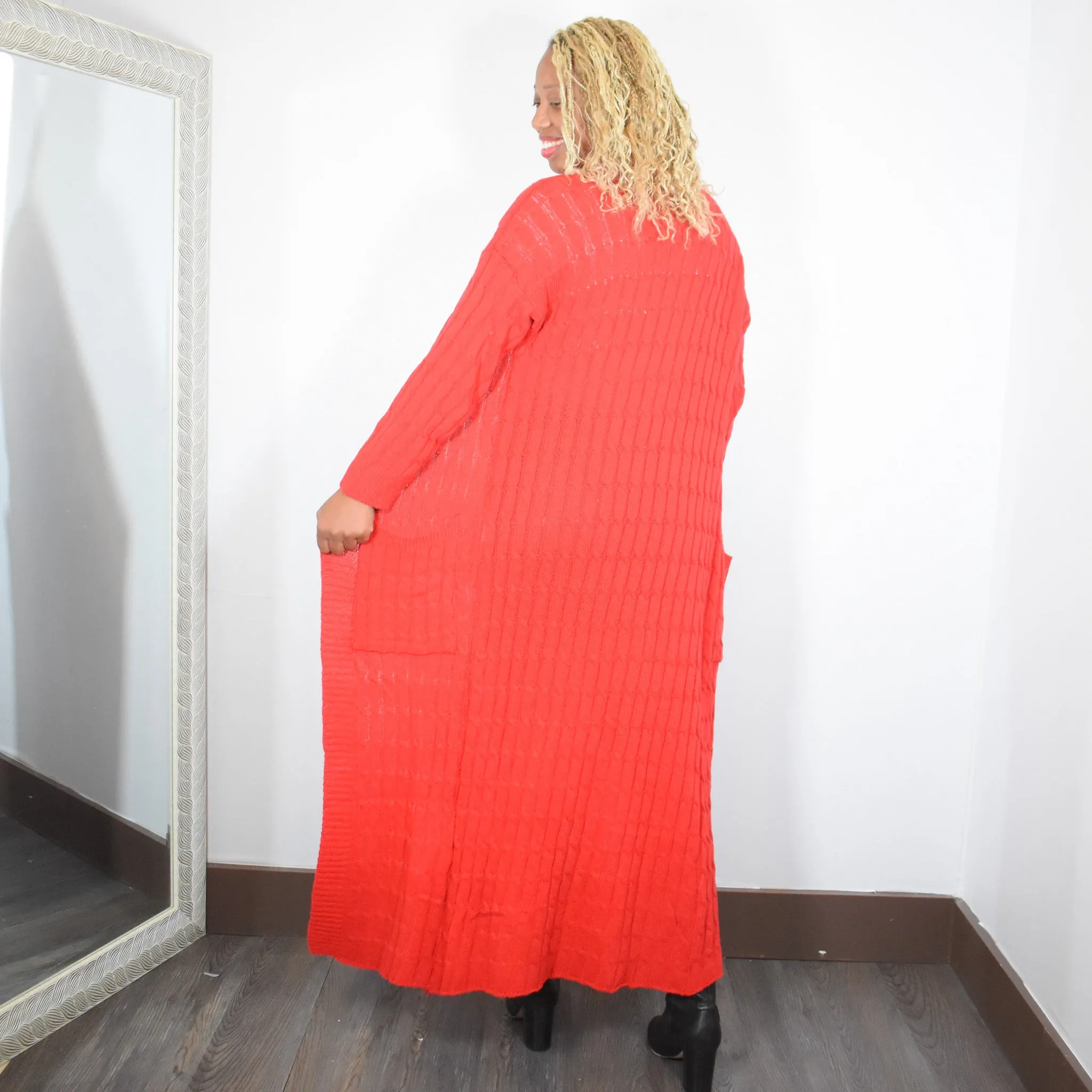 Staying In | Knit Long Cardigan Sweater - Red