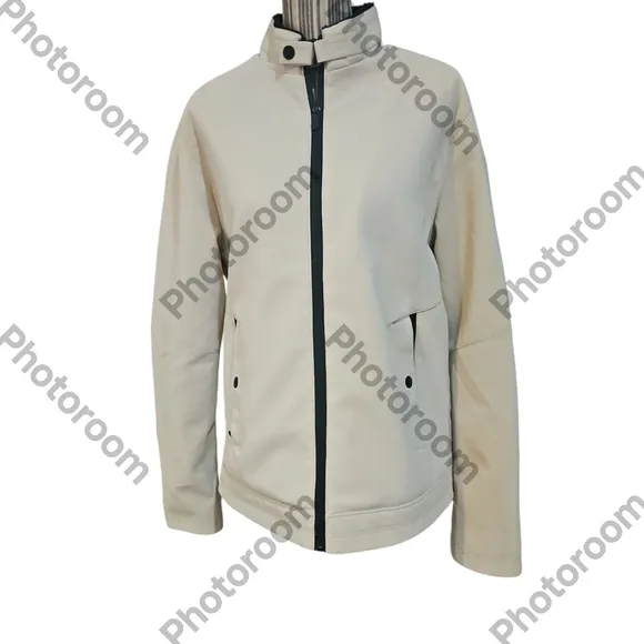 Stone Falcon Unisex Stand Collar Zip-Up Jacket in Cream /White Size M
