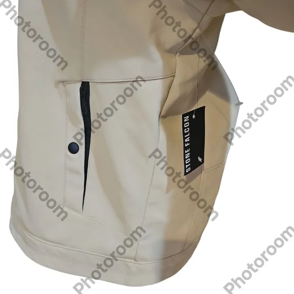 Stone Falcon Unisex Stand Collar Zip-Up Jacket in Cream /White Size M