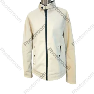 Stone Falcon Unisex Stand Collar Zip-Up Jacket in Cream /White Size M