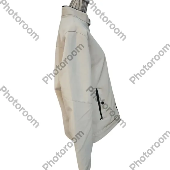 Stone Falcon Unisex Stand Collar Zip-Up Jacket in Cream /White Size M