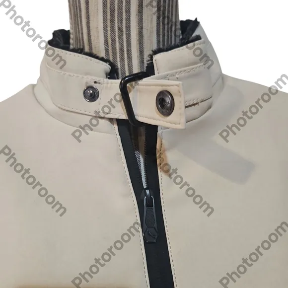 Stone Falcon Unisex Stand Collar Zip-Up Jacket in Cream /White Size M